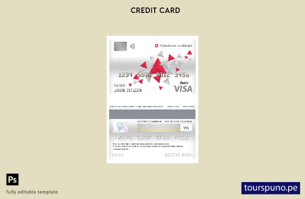 listo para imprimir plantilla de tarjeta de débito visa bancaria Arbejdernes Lan
